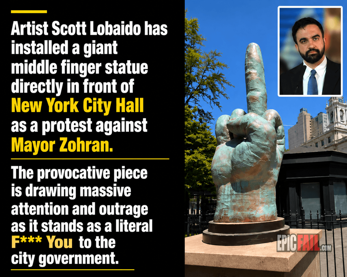 Artist Installs Giant Middle Finger to Mayor Zohran β fail moment